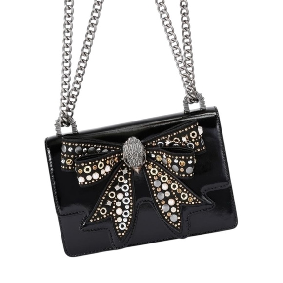 Kurt Geiger Elegant Black Designer Bag with Silver Bow/Shoreditch - Picture 5 of 8